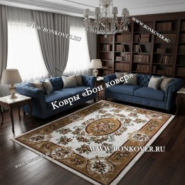 РОССИЙСКИЙ ЖАККАРДОВЫЙ КОВЕР БЕЖЕВЫЙ МЕДАЛЬОН